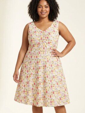 ADORABLE Bea & Dot ModCloth British Biscuits Tea Time A Line Dress 1X Cotton